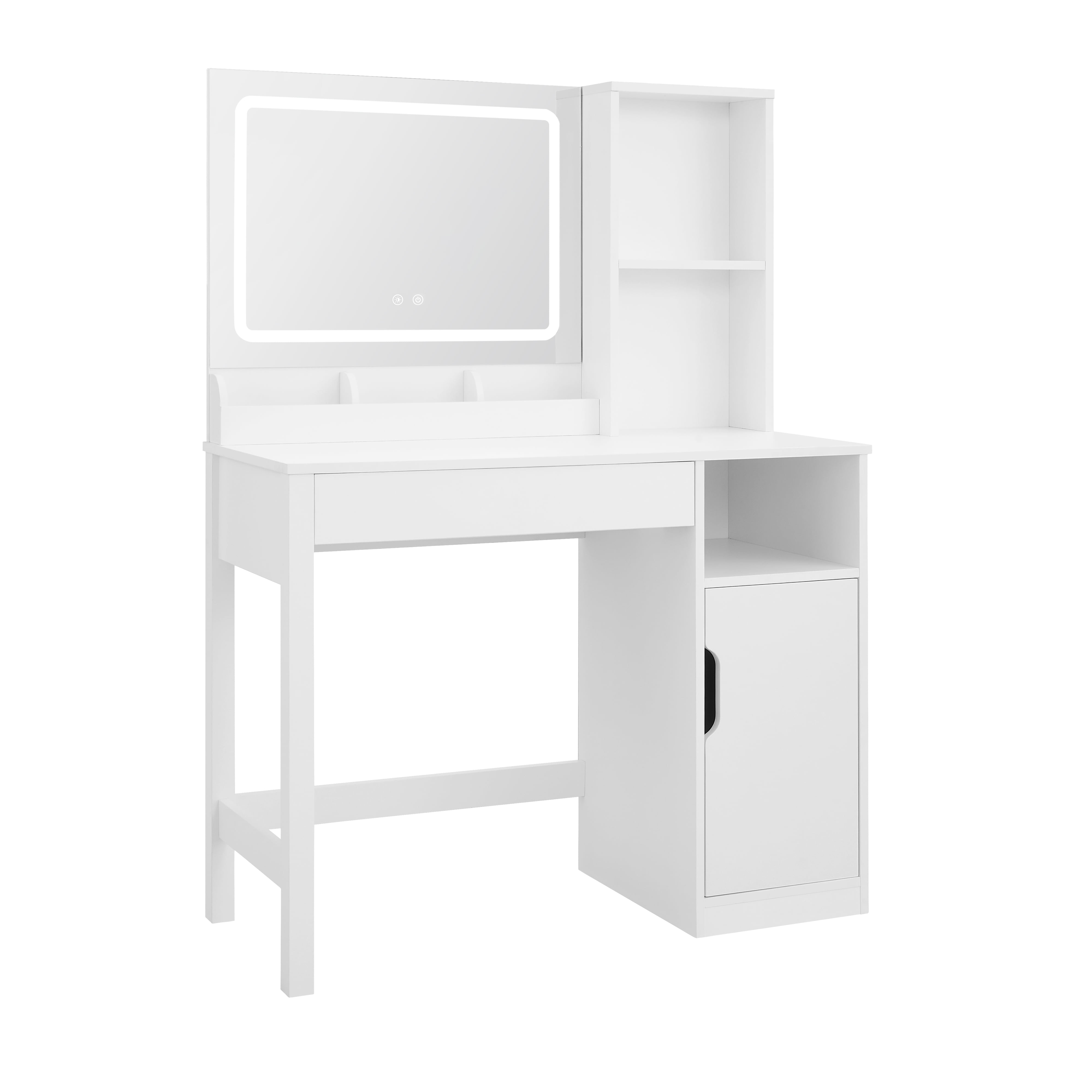 Mainstays Get Ready with Me GRWM Vanity Table with Lighted Mirror and Storage, White Finish