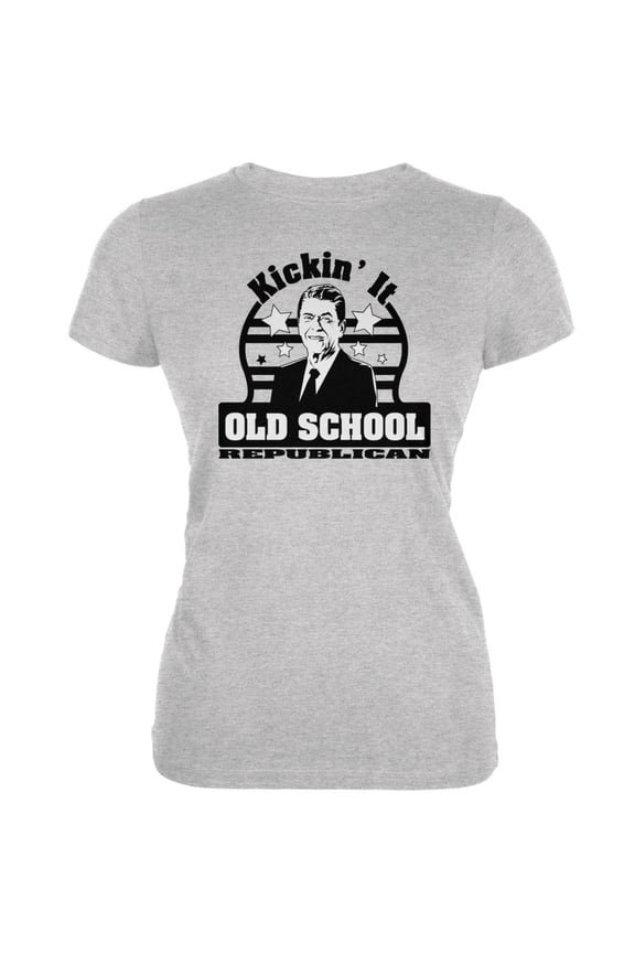 Ronald Reagan - Old School Republican Heather Grey Juniors Soft T-Shirt - X-Large