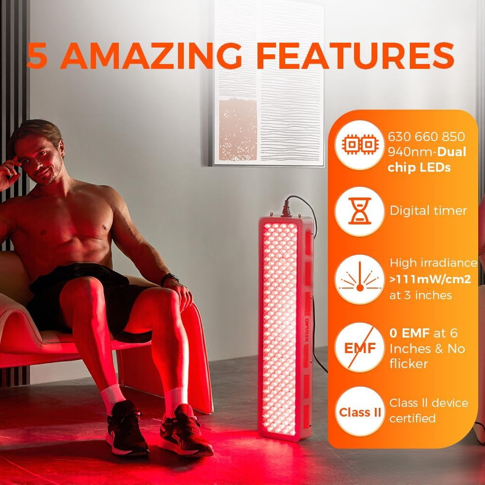 CNV 340W Red Light Therapy Device for Body & Face | 4 Wavelengths Near Infrared Therapy Lamp | Dual Chip 200 Elite LEDs | High Power Home Red Light Panel