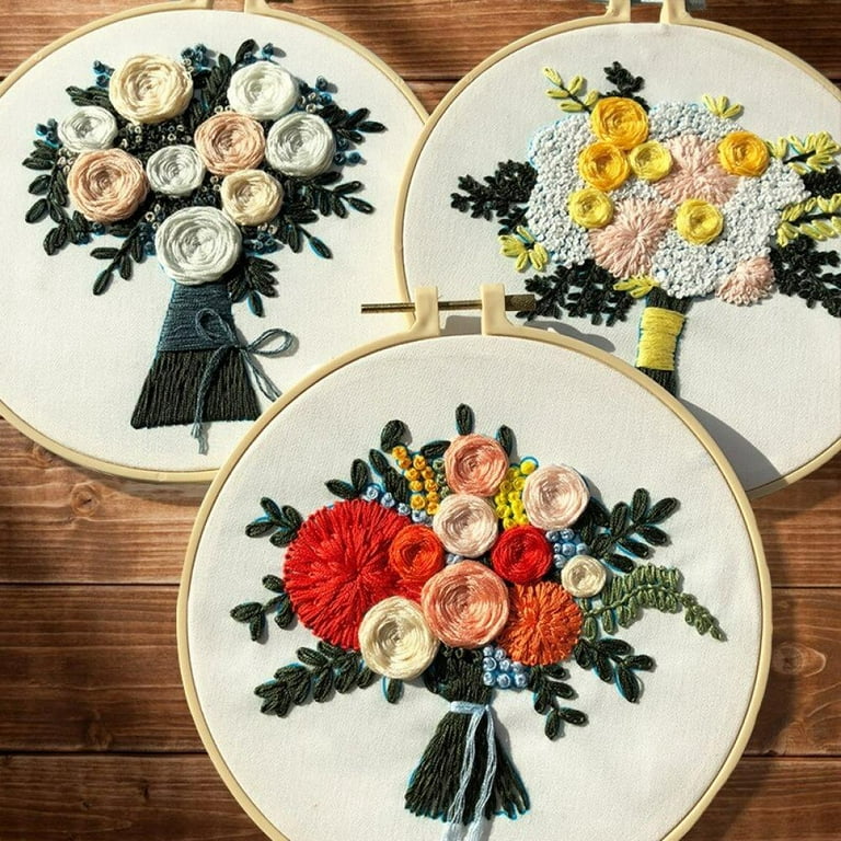 Beginner Easy Embroidery Kit,modern Flower Embroidery Kit,hand Embroidery  Full Kit Embroidery Hoop Wall Art Kit Flowers Pattern DIY Gifts 