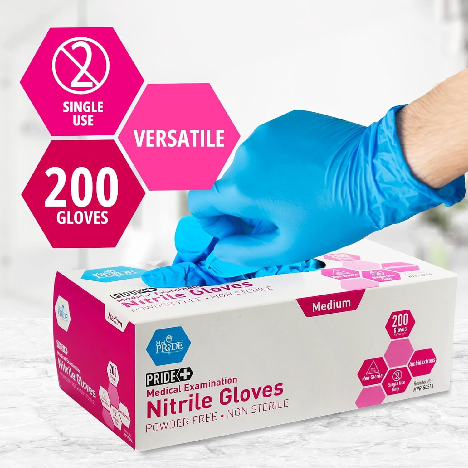 MEDPRIDE Nitrile Gloves Powder-Free Disposable Gloves – Blue, Small, Case of 2000, Latex Free Non-Slip Medical Exam Gloves for Hospitals, Tattoo Artists & First Responders
