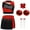 A Red, variant on Girls 5Pcs Cheerleading Uniform Shiny Crop Tops Dance Skirt and Pom Pom Headband Socks Set B Red 14