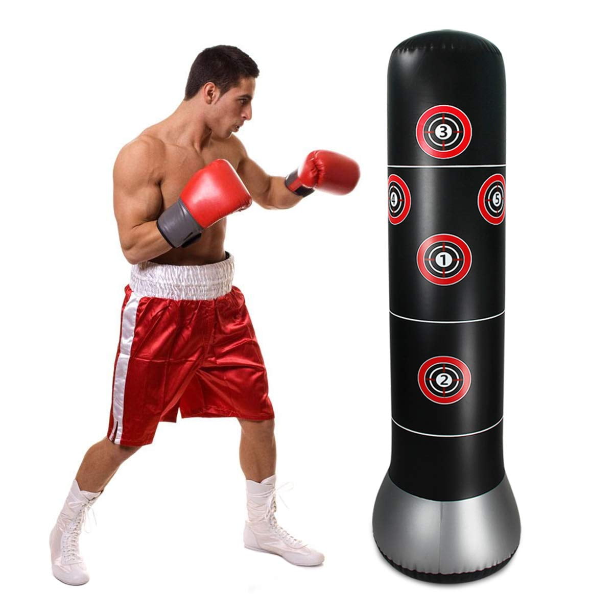 63in Fitness Training Tower Energy Releasing Exercise Tool Nasjac Inflatable Free-Standing Punching Boxing Bag Black Thickened Air Faucet Design Eco-Friendly Leak-Proof Durable for Adults Kids