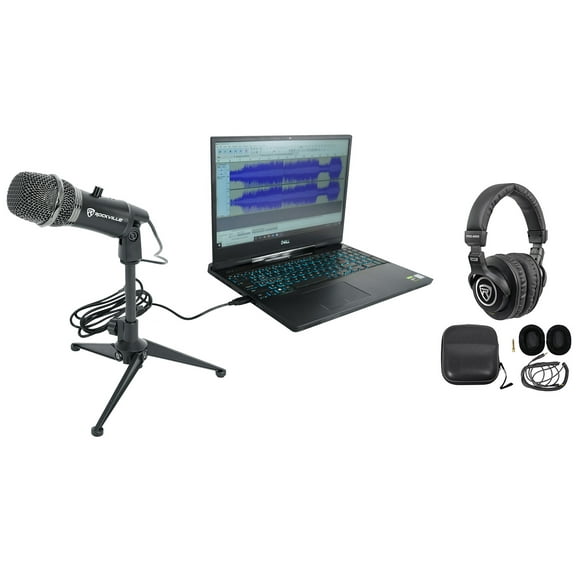 Rockville A-STREAM Streaming USB Microphone Computer Mic Stand Cable Headphones
