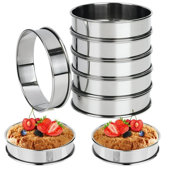 8 Pack 4 inch English Muffin Rings, Boriyuan Stainless Steel Crumpet Rings, Tart Rings for Baking, Double Rolled Round Cake Ring, Pastry Ring Mold for Cooking Baking Egg Pancakes Dessert Food
