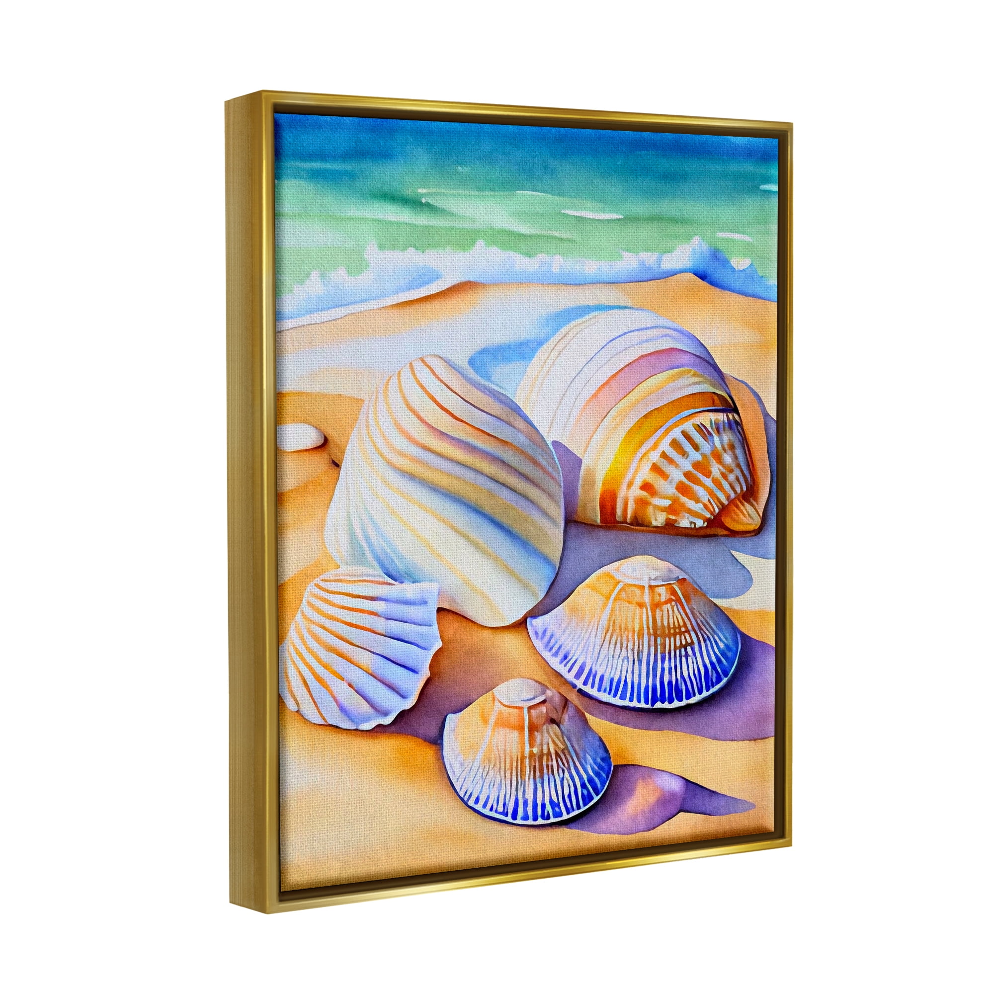 Stupell Industries Vibrant Seashells on Shore Nature Painting Gold Floater Framed Art Print Wall Art, 25 x 31