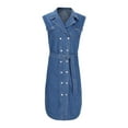 thumbnail image 5 of Womens Cap Sleeve Denim Shirt Dress Stylish Loose Button Down Midi Casual Jean Dresses with Belt, 5 of 6