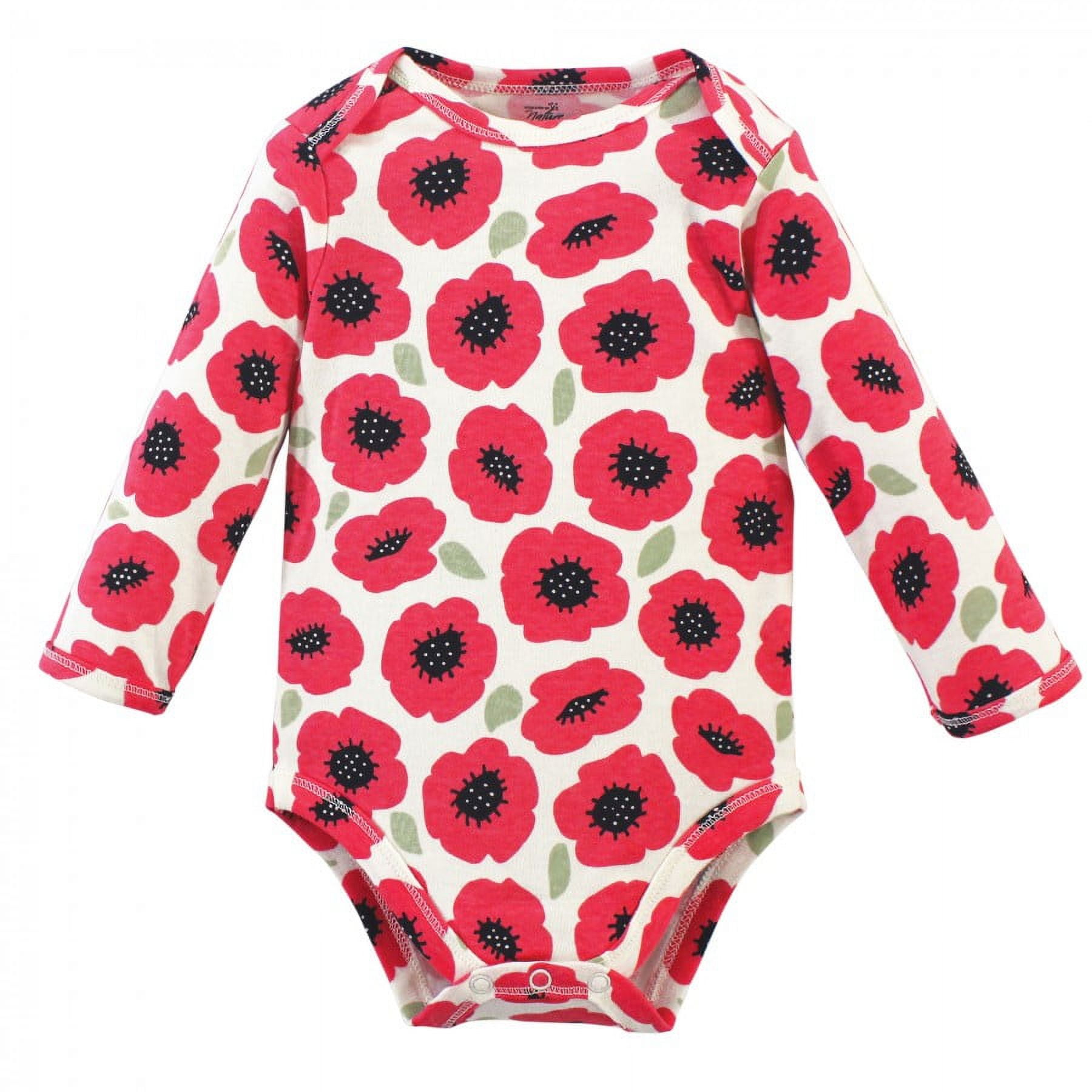 Touched by Nature Baby Girl Organic Cotton Long-Sleeve Bodysuits 5pk, Poppy, 18-24 Months