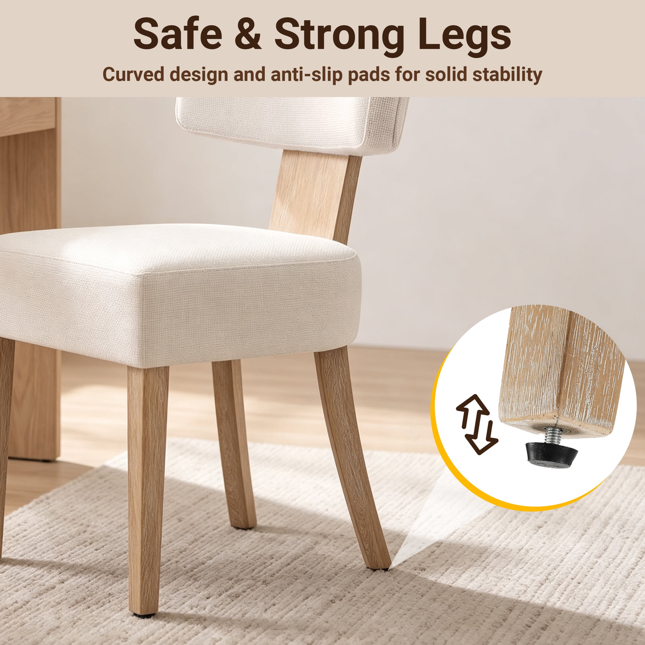 TrumanPick Mid Century Modern Dining Chairs Set of 6, Beige Upholstered Farmhouse Dining Room Chairs with Curved Backrest & Thick Cushion, Solid Wood Legs for Kitchen, Restaurant