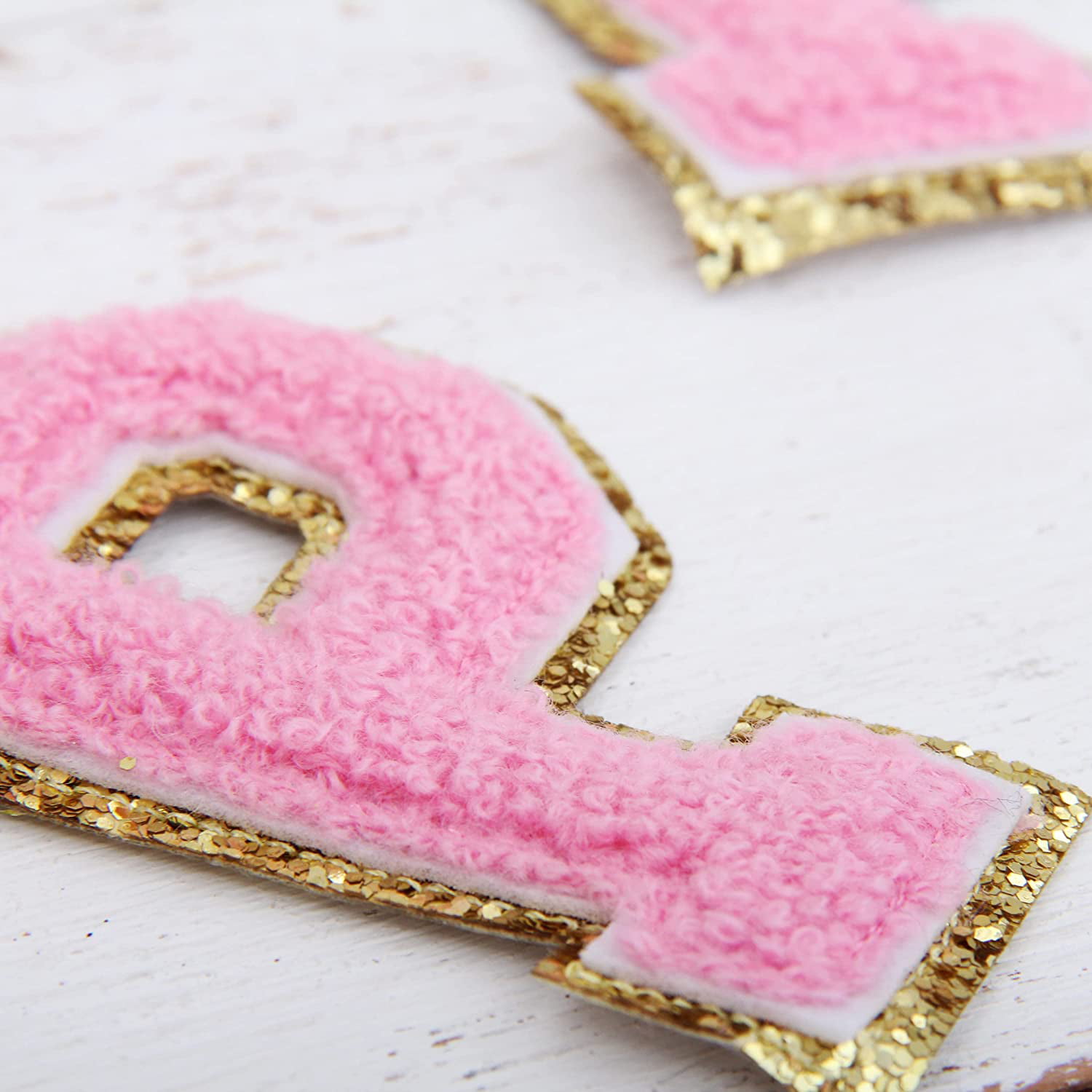 Light Pink Iron-On Glitter Varsity Letter Patches