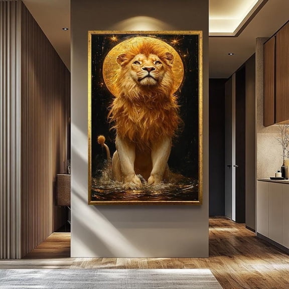 Golden Lion Wall Art Royal Lion Luxury Animal Wildlife Home Decoration, Unframed Paper Poster 8x10in