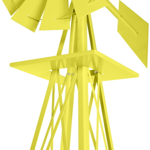 8FT Weather Resistant Yard Garden Windmill Yellow