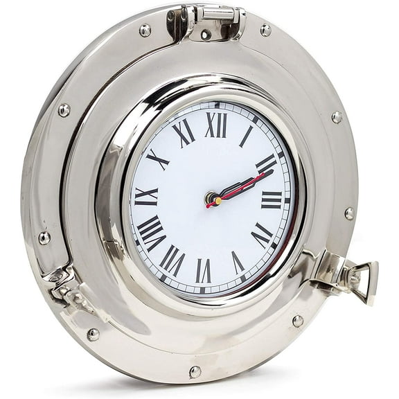 Nagina International Silver Metal Nautical Porthole Wall Clock