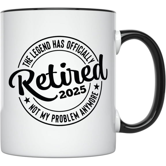 YouNique Designs The Legend Has Retired Mug, 11 Ounces, Humorous Retirement Coffee Mug for Men and Women, Retired 2025 Not My Problem Anymore (Black Handle)