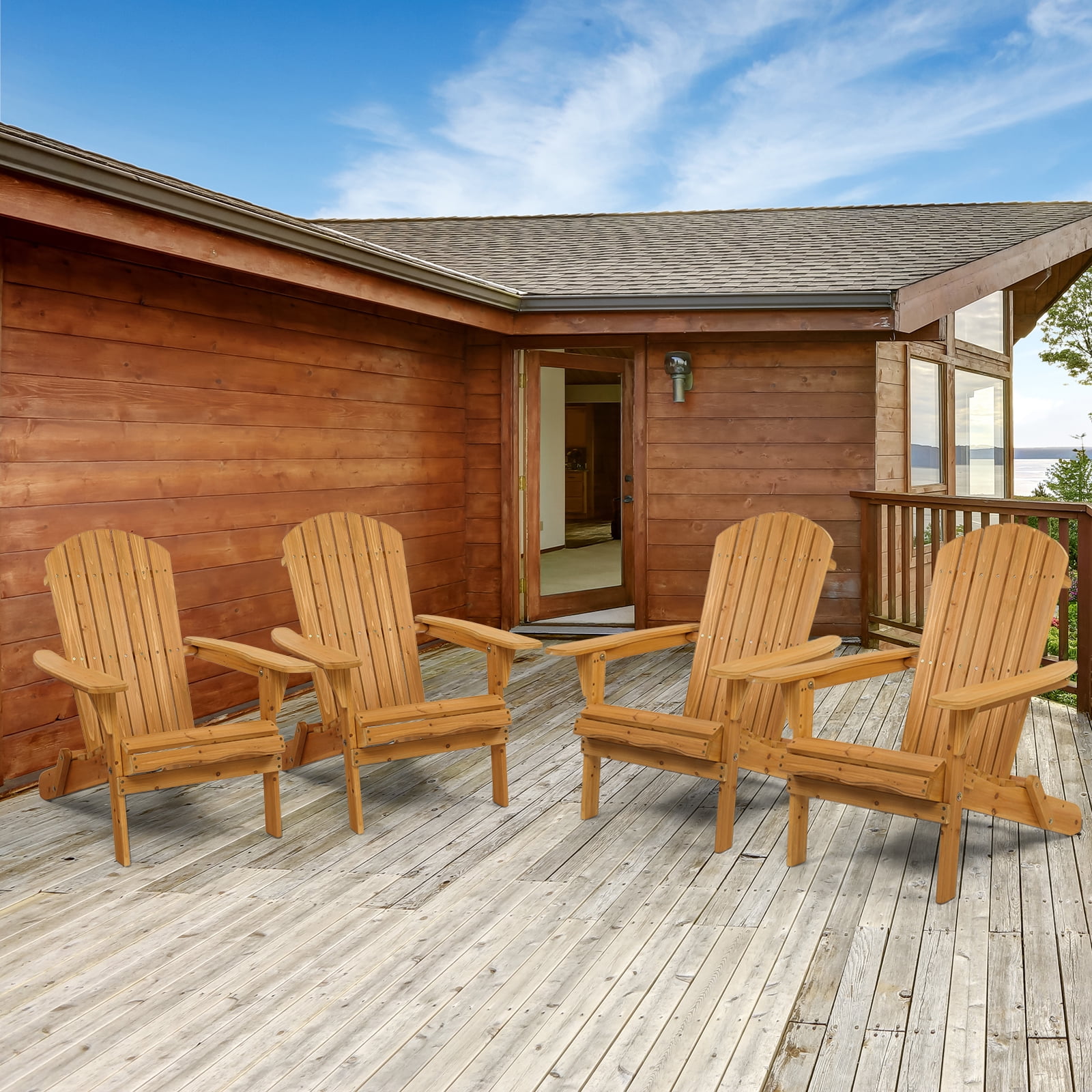 UBesGoo Fir Wood Adirondack Chairs - Set of 2, Natural Wooden Color