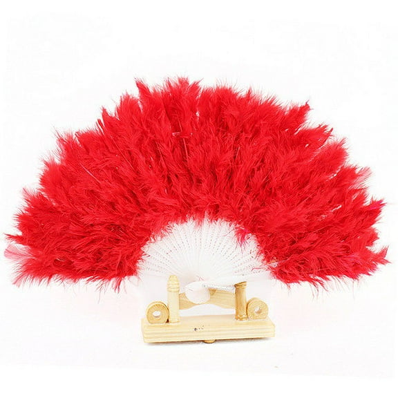 Marabou Feather Fan 20s Vintage Folding Fan Flapper Hand Fan for Costume Dancing Show Tea Party Wedding Decoration (Red-Red Rib)