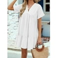 thumbnail image 4 of Summer Dresses for Women 2025 Vacation Short Sleeve V Neck Mini T Shirt Dress Pleated Ruffle Flowy Beach White L, 4 of 9