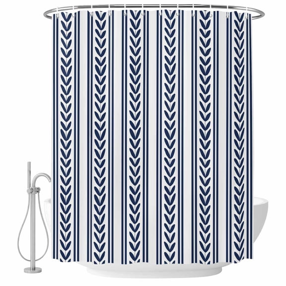 60x72 Inch Shower Curtains for Bathroom, Navy Blue Botanical Fabric Bath Curtain Decor, Modern Farmhouse Striped Waterproof Restroom Curtains Shower Set Accessories with 12 Hooks 60 Inch