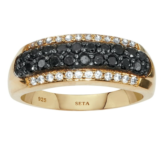 PalmBeach Jewelry .22 TCW Black Spinel and CZ Gold-Plated Sterling Silver Engagement Ring