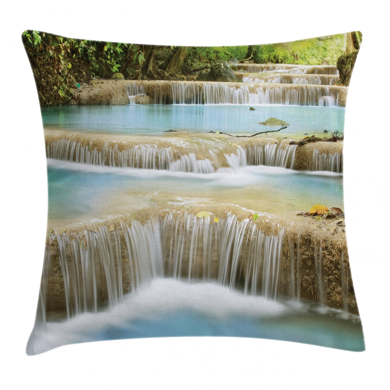 Waterfall Decor Throw Pillow Cushion Cover, Water Falls into The Lake ...