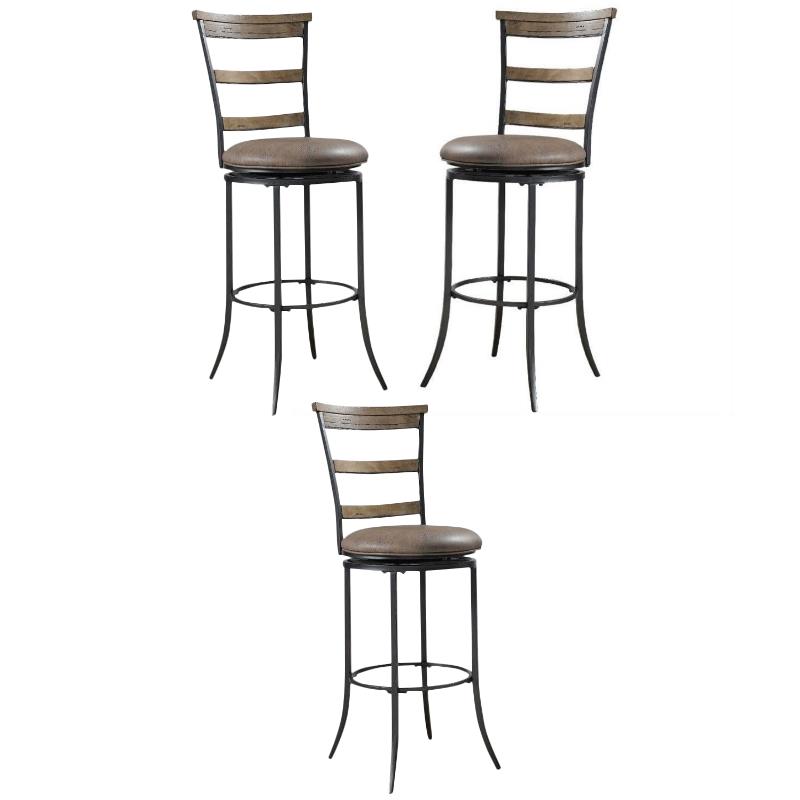Home Square 30" Ladder Back Swivel Bar Stool in Tan Set of 3