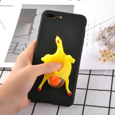 Made for Apple iPhone 8/7 Plus 3D TPU Case, [Squishy Egg Laying Chicken on Black] Flexible Anti-shock Crystal Silicone Protective TPU Gel Skin Case Cover by