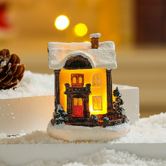 Christmas Village Decorative,Xmas Scene Figurines Decoration,LED Lighted Christmas Village Houses Figurines,Crafted Poly Resin Christmas Collectable Figurine for Christmas Holiday Party Decor