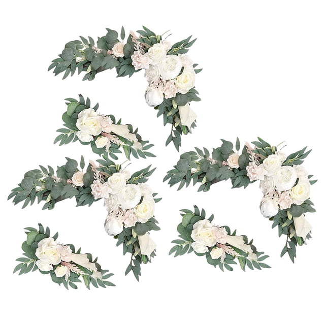 Guirnalda de flores artificiales, con centro de mesa, arco de boda, corona de rosas para 3 blanco