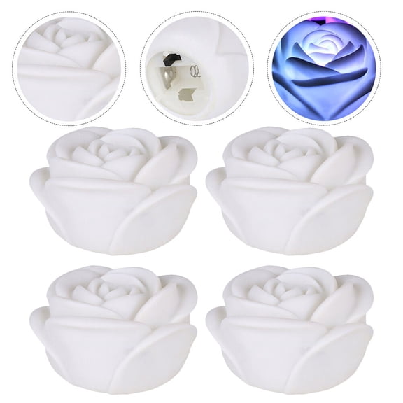 Soimiss 4Pcs White Rose Shape LED Light Party Prop for Table Window Floor Decoration