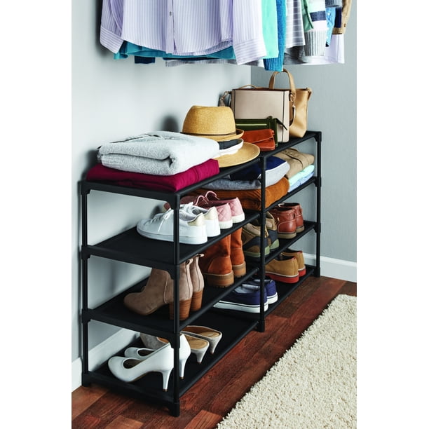 Mainstays 4-Tier Shoe Rack Storage Organizer, Rich Black, 24 Pairs
