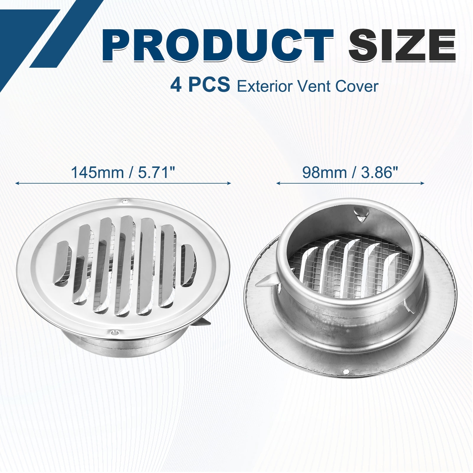 Uxcell 4pcs Stainless Steel Soffit Vent 4" Round Louver Grille Cover Air Vent Hood Soffit Exhaust with Screen Mesh for Wall Ceiling Mount Bathroom Garage Attic Ventilation