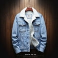 thumbnail image 4 of Chaqueta vaquera abrigada para hombre - Abrigo vaquero informal de invierno grueso y cálido, de moda, talla grande, de Tooling Boutique, color liso, de lana, talla grande, 4 of 4