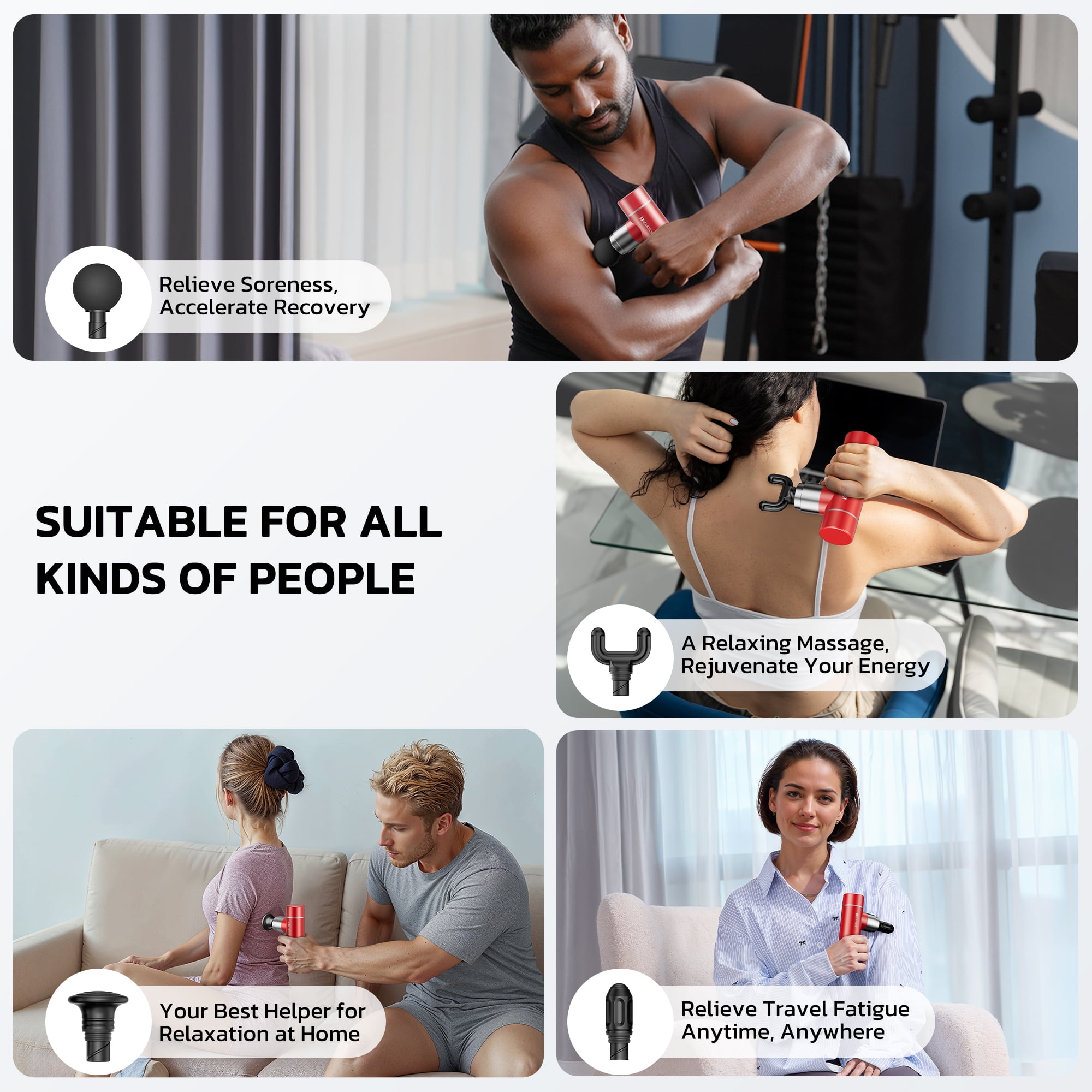 MARNUR Mini Massage Gun, Portable Handheld DeepTissue Massager, Quiet & Lightweight Palm, Sized Design, Red