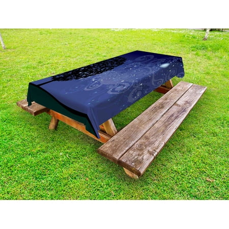 

Starry Night Outdoor Tablecloth Tree on a Hill with Star Filled Sky and Moon Milky Way Galaxy Decorative Washable Fabric Picnic Tablecloth 58 X 120 Inches Indigo Charcoal Grey Black by Ambesonne