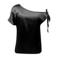 thumbnail image 4 of MIXUE Boho Tops For Women Summer Satin Solid Color Off Shoulder Sleeveless Vest Tshirts Activewear,Black,S, 4 of 5