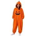 thumbnail image 2 of LIZUOJUN Under $15 Women Halloween Onesie Pajamas Hooded Zip Up Footie Pumpkin Print Soft Fabric Cosplay Costume For Holiday Parties Cozy Nights Sleepover Orange Flannel, L, 2 of 7