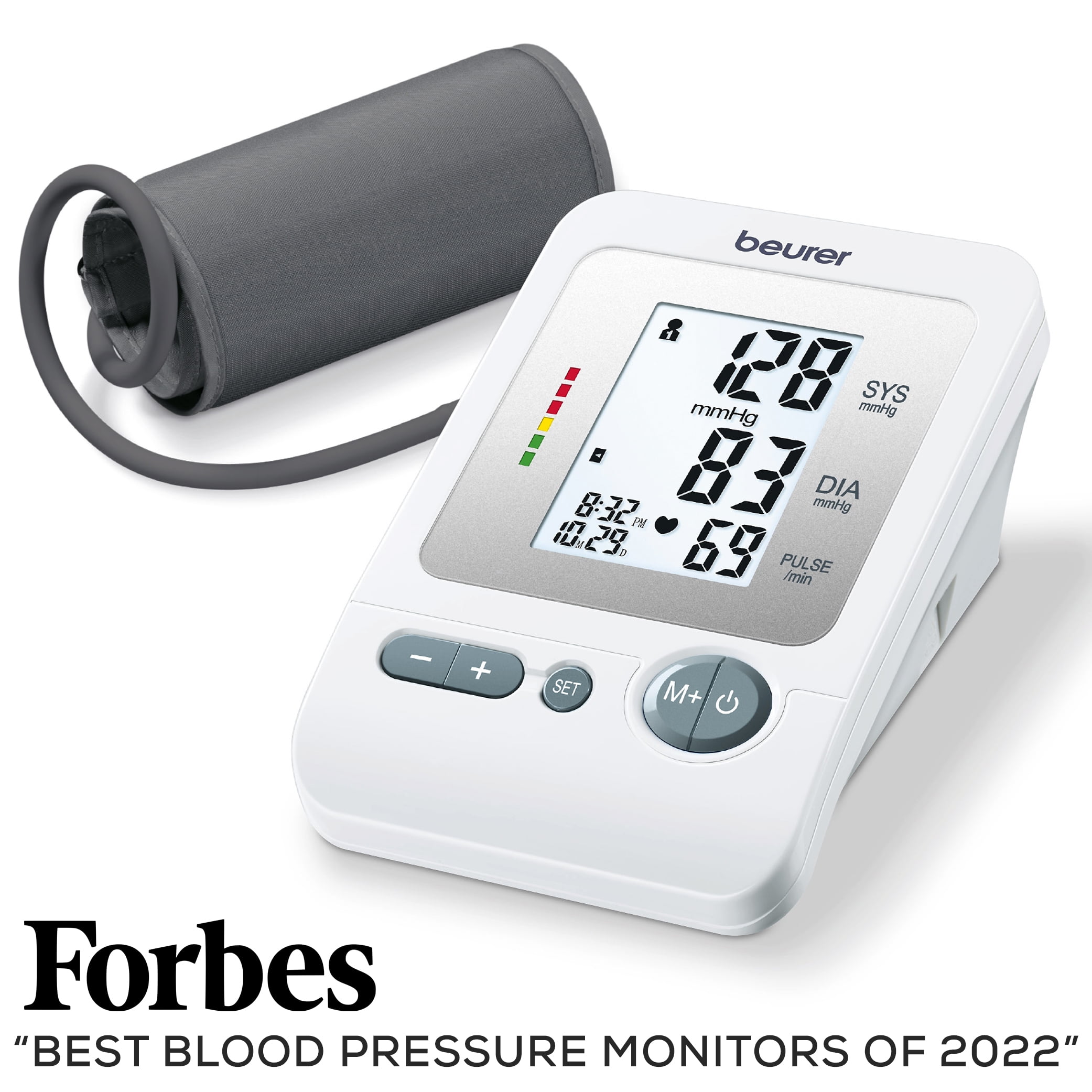 Beurer Upper Arm Blood Pressure Monitor, Large Cuff, Color Coded Results, BM26