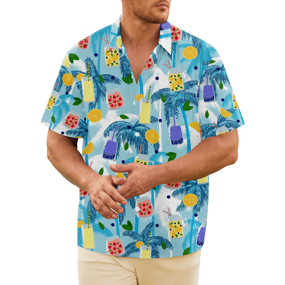 Funky Hawaiian Shirt for Men Boy Short Sleeve FrontPocket Cocktail