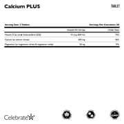 CELEBRATE VITAMINS Calcium Plus Tablets, 600 mg Calcium Citrate with Vitamin D3, 180 Count, Gluten-Free