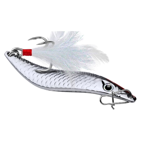 Silver Spoon Fishing Lure Metal Jig Bait with Feather Treble Hook Reflective Long Casting Artificial Lure for Freshwater Saltwater Fishing