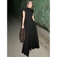 thumbnail image 2 of Black Elegant Sleeveless High-Neck Fitted Pleated Maxi Dress For Women, 2 of 4