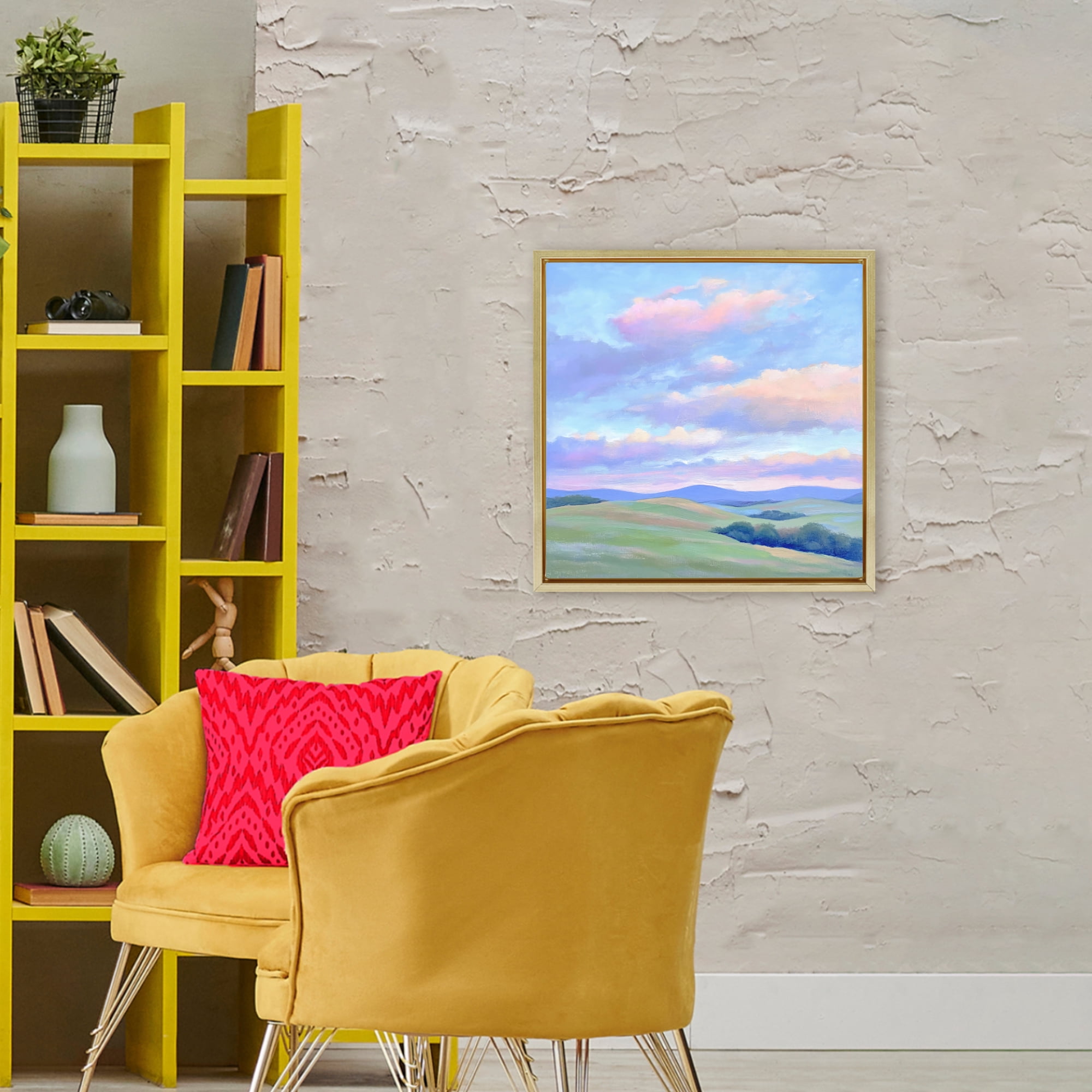Stupell Industries Rolling Hills with Soft Sunset Gold Framed Floater Canvas Wall Art, design by Creative Studio