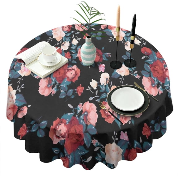 Pioneer Flower Floral Print Pattern Round Tablecloth 60"x60",Wrinkle Wipeable Table Cloth for Kitchen Dining Room Picnic Patio Party