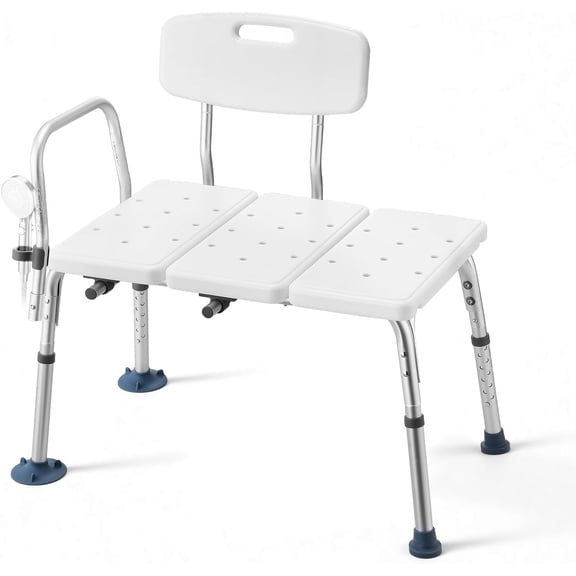 Tub Transfer Bench for Bathtub, 400 lbs Weight Capacity Heavy Duty Shower Chair with Arm and Backrest, Height Adjustable Bathroom Shower Bench Bath Seat for Adults, Seniors, Elderly and Disabled