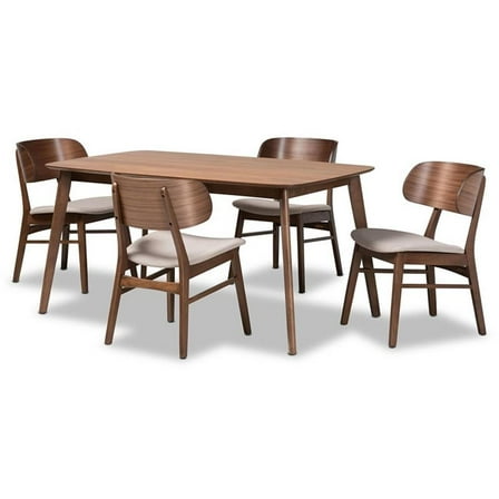 Bowery Hill Beige and Walnut Brown Finished Wood 5-Piece Dining Set