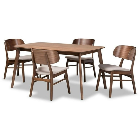 Bowery Hill Beige and Walnut Brown Finished Wood 5-Piece Dining Set
