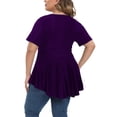 thumbnail image 2 of Gocolloa Plus Size Tops for Women 2025 Summer Short Sleeve V Neck Casual Shirts Dressy Pleated Wrap Tunic Top Blouses Purple 3X, 2 of 3