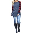 thumbnail image 7 of Xuanfei Women Colorblock Spliced Crew Neck Plaid Raglan Long Sleeve Top, 7 of 7
