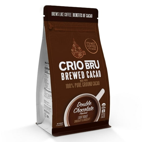 Brewed Cacao Double Chocolate Light Roast - Coffee Alternative Natural Healthy Drink | 100% Pure Ground Cacao Beans | 99.99% Caffeine Free, Keto, Low Carb, Paleo, Brew And Enjoy Hot or Iced (24oz)