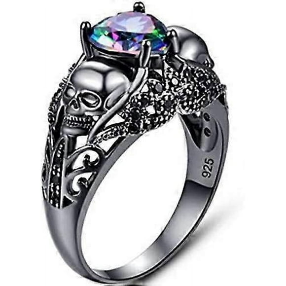 Retro Vintage Black Gold Plated Heart Shape Stone Gothic Skull Style Statement Party Ring